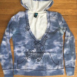 Lucky Brand blue Pullover Hoodie Bold V Neck Size Medium
